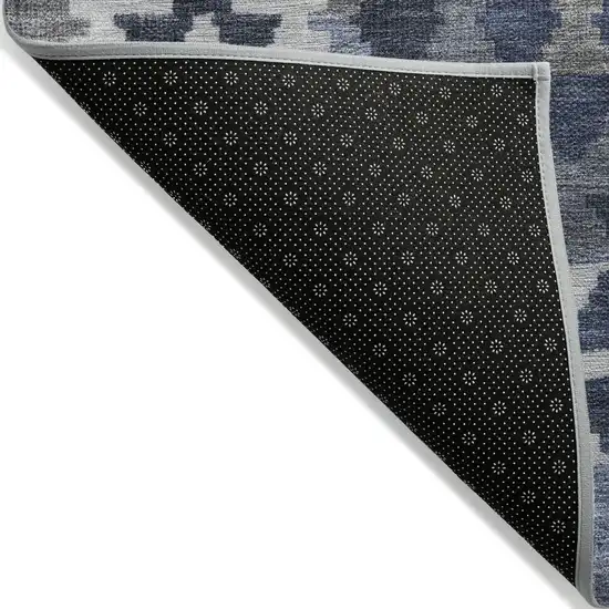 8' Navy Blue Ivory And Gray Round Tribal Washable Indoor Outdoor Area Rug Photo 9