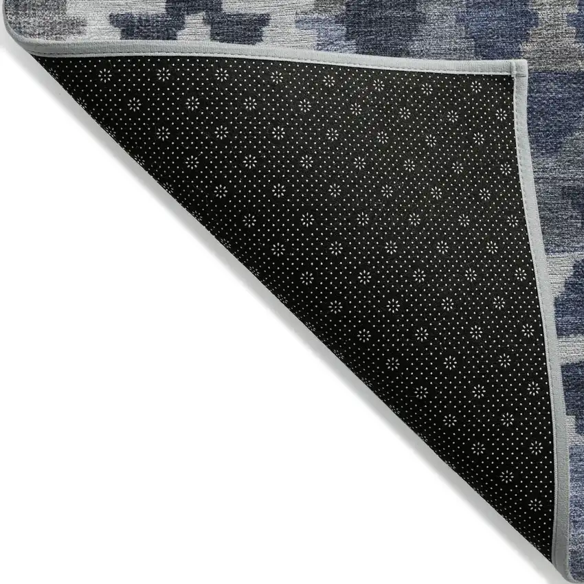 8' Navy Blue Ivory And Gray Round Tribal Washable Indoor Outdoor Area Rug Photo 9