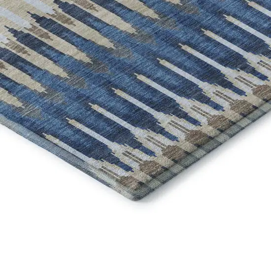 8' Navy Blue Ivory And Gray Southwestern Washable Round Rug With UV Protection Photo 7