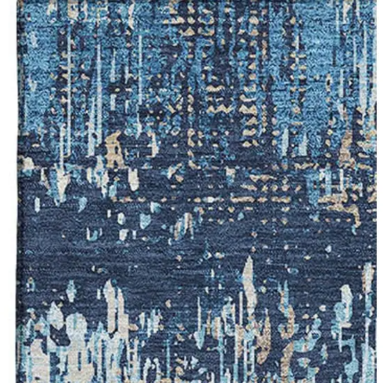 8' Navy Blue Ivory And Gray Striped Washable Area Rug With UV Protection Photo 3