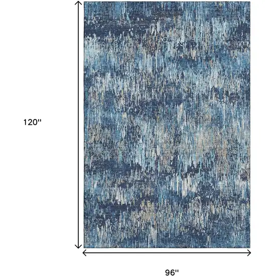 8' Navy Blue Ivory And Gray Striped Washable Area Rug With UV Protection Photo 6