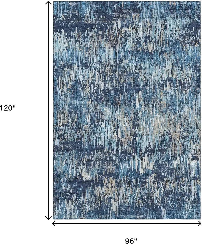 8' Navy Blue Ivory And Gray Striped Washable Area Rug With UV Protection Photo 6