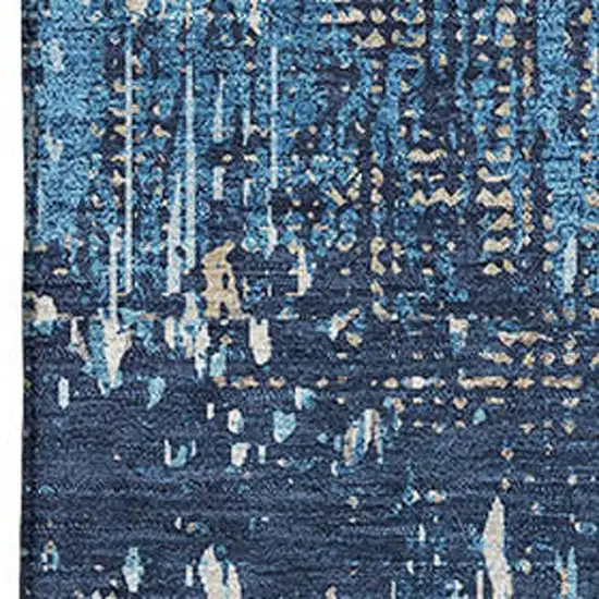 8' Navy Blue Ivory And Gray Striped Washable Area Rug With UV Protection Photo 2