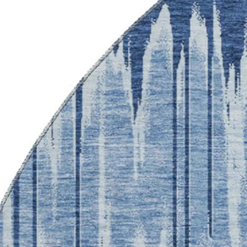 8' Navy Blue Ivory And Gray Striped Washable Round Rug With UV Protection Photo 3