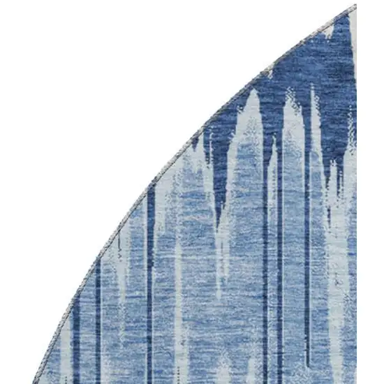 8' Navy Blue Ivory And Gray Striped Washable Round Rug With UV Protection Photo 4