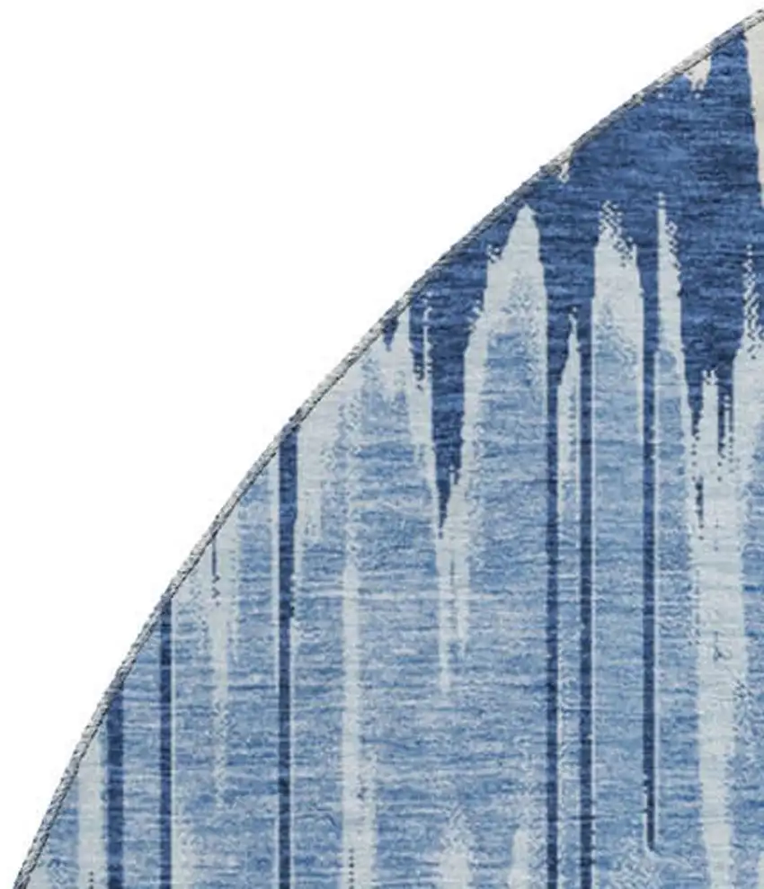 8' Navy Blue Ivory And Gray Striped Washable Round Rug With UV Protection Photo 4