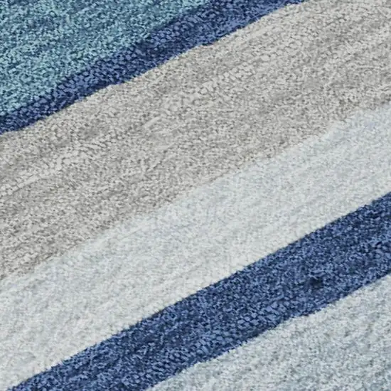 8' Navy Blue Ivory And Gray Striped Washable Round Rug With UV Protection Photo 2