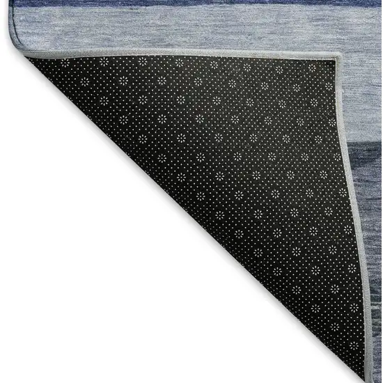 8' Navy Blue Ivory And Gray Striped Washable Round Rug With UV Protection Photo 4