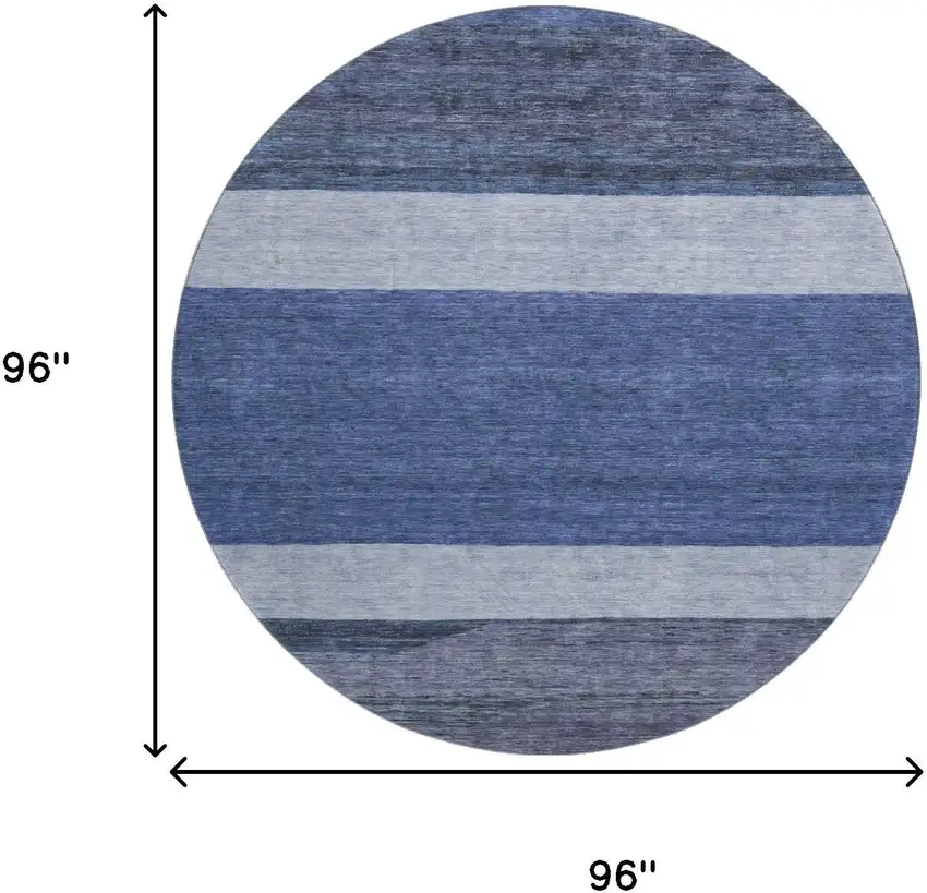 8' Navy Blue Ivory And Gray Striped Washable Round Rug With UV Protection Photo 8