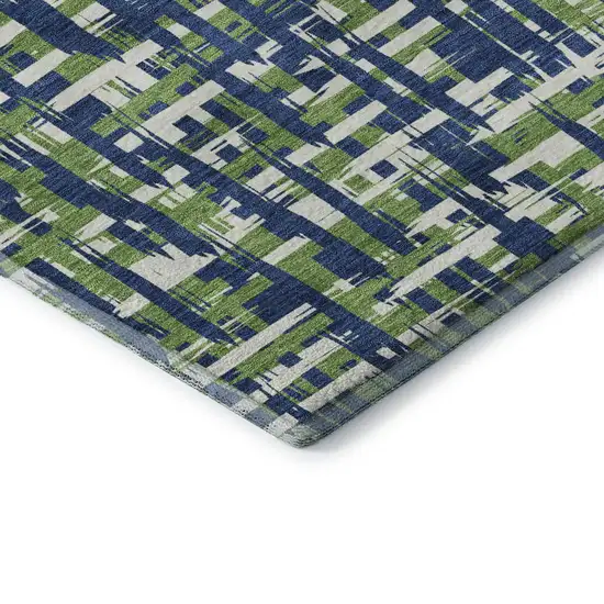 8' Navy Blue Ivory And Green Abstract Geometric Washable Round Rug With UV Protection Photo 6