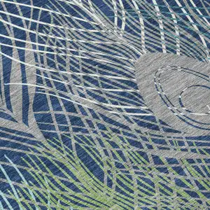 Photo of 8' Navy Blue Ivory And Green Round Floral Washable Indoor Outdoor Area Rug