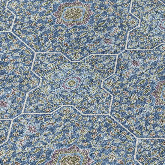 8' Navy Blue Ivory And Plum Round Oriental Washable Indoor Outdoor Area Rug Photo 9