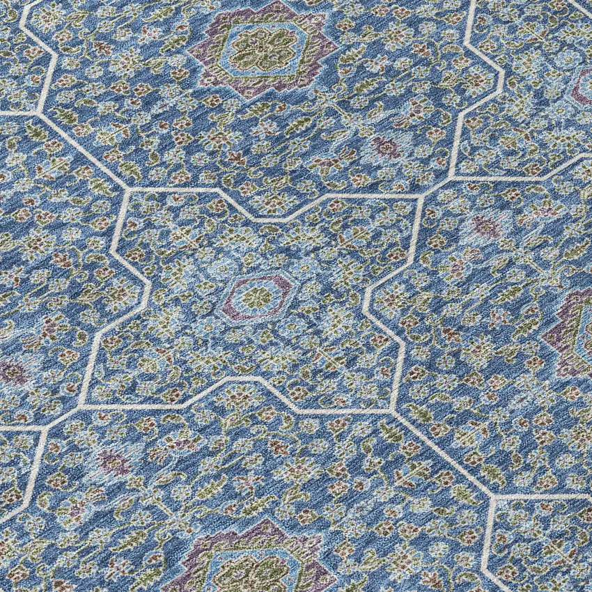 8' Navy Blue Ivory And Plum Round Oriental Washable Indoor Outdoor Area Rug Photo 9