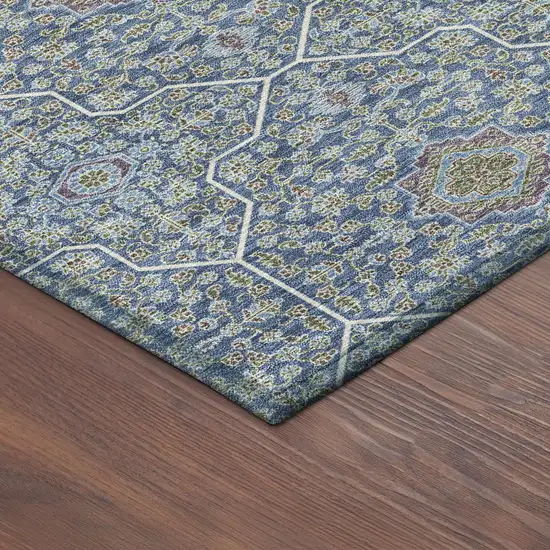 8' Navy Blue Ivory And Plum Round Oriental Washable Indoor Outdoor Area Rug Photo 8