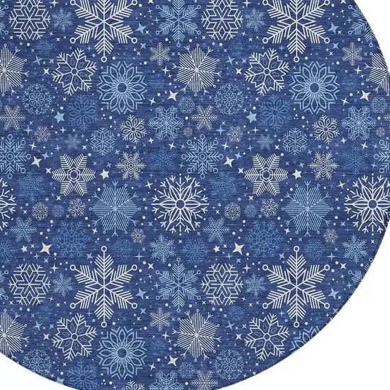 8' Navy Blue Ivory And Sky Blue Round Medallion Washable Indoor Outdoor Area Rug Photo 4