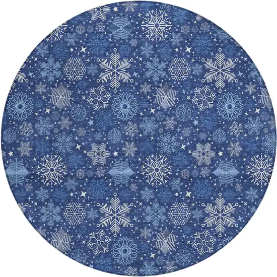8' Navy Blue Ivory And Sky Blue Round Medallion Washable Indoor Outdoor Area Rug Photo 1