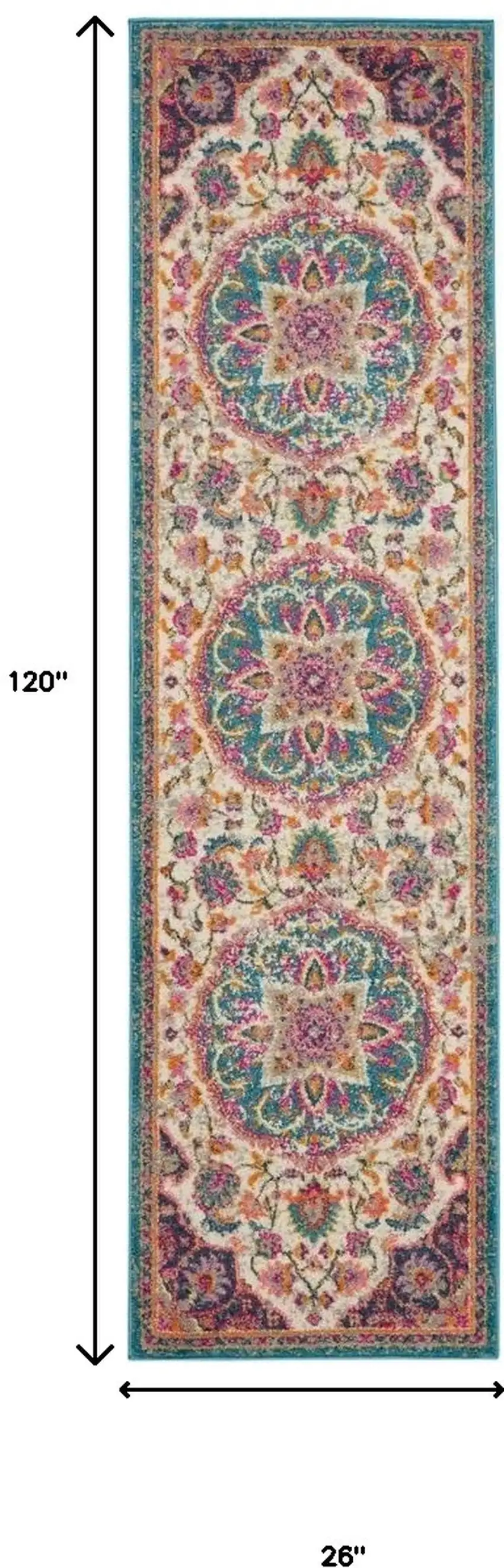 10' Navy Blue Ivory And Yellow Floral Medallion Runner Rug Photo 3