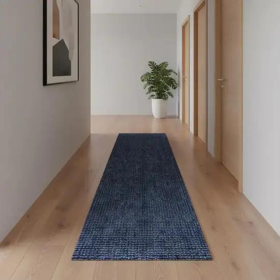 10' Navy Blue Jute Handmade Runner Rug Photo 2