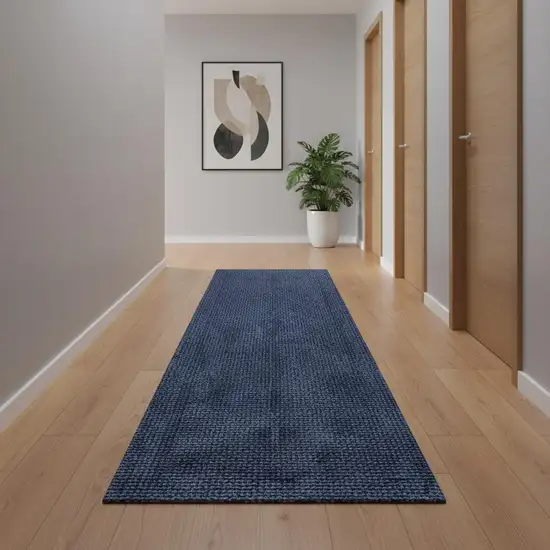 12' Navy Blue Jute Handmade Runner Rug Photo 2