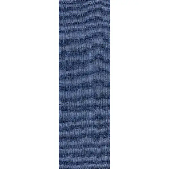 14' Navy Blue Jute Handmade Runner Rug Photo 1