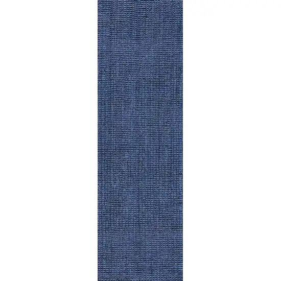 14' Navy Blue Jute Handmade Runner Rug Photo 4
