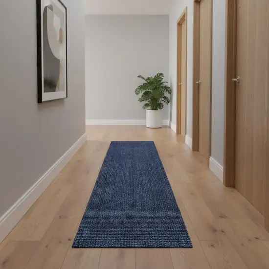 16' Navy Blue Jute Handmade Runner Rug Photo 2