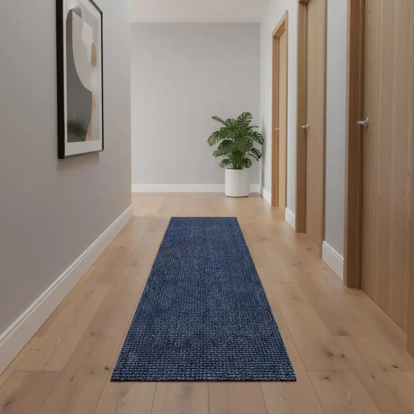 16' Navy Blue Jute Handmade Runner Rug Photo 2