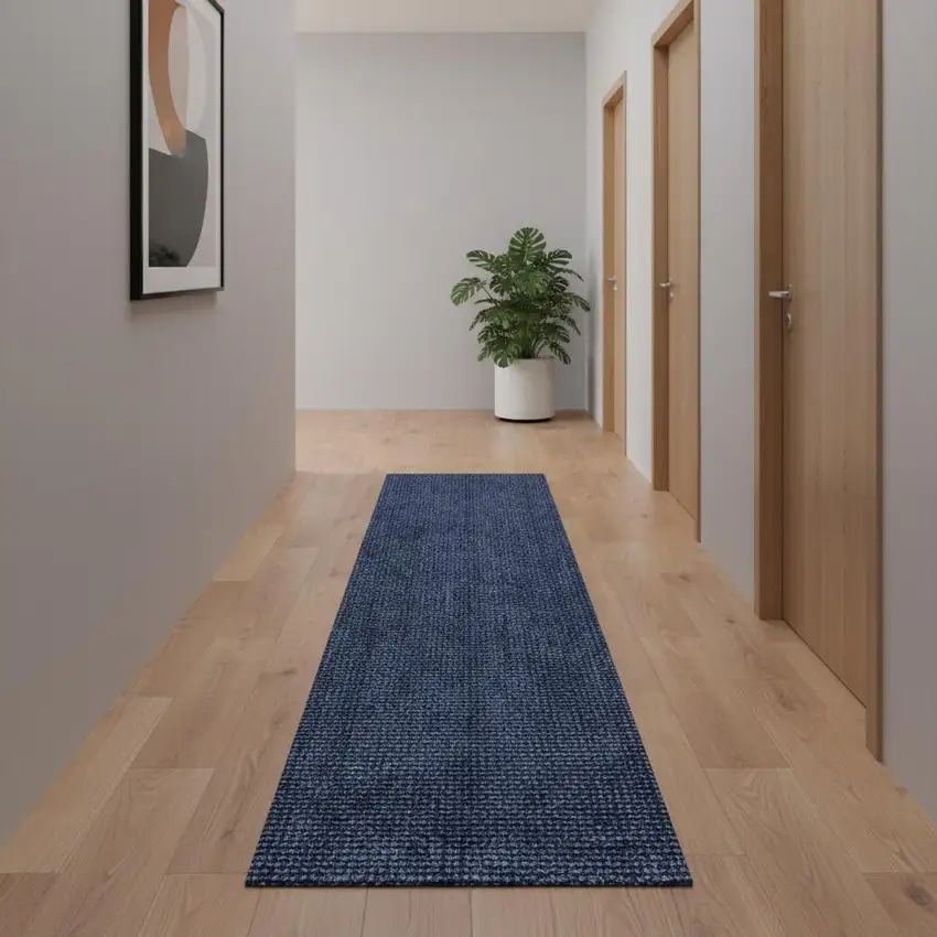 18' Navy Blue Jute Handmade Runner Rug Photo 2