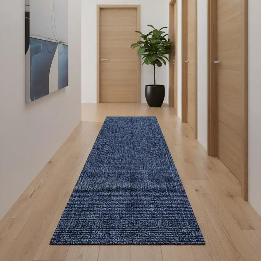 20' Navy Blue Jute Handmade Runner Rug Photo 2