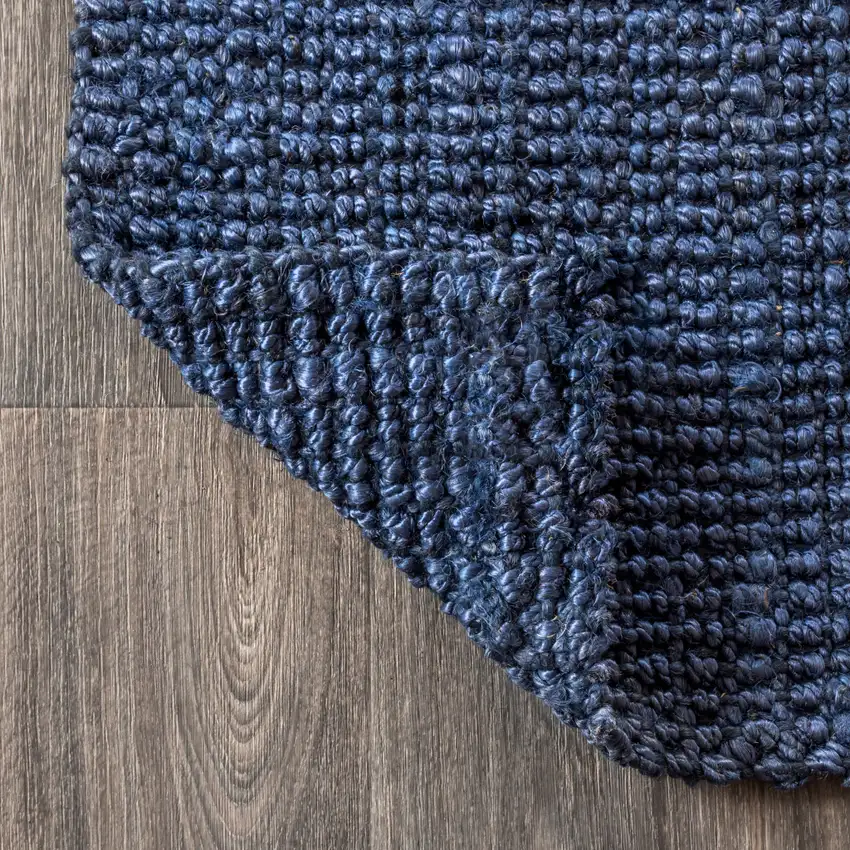 20' Navy Blue Jute Handmade Runner Rug Photo 9