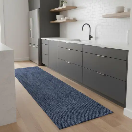 8' Navy Blue Jute Handmade Runner Rug Photo 2