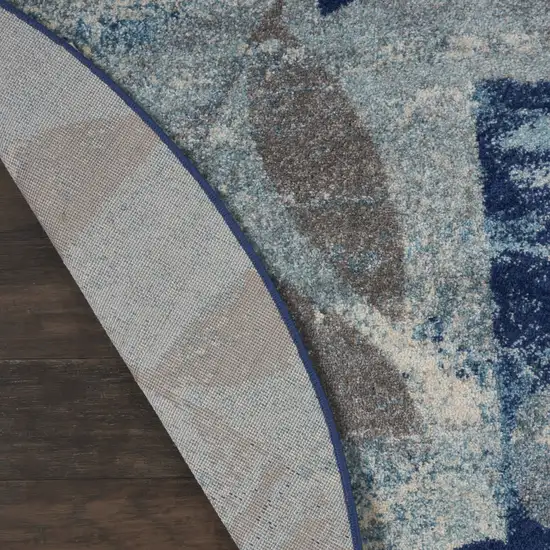 5' Navy Blue Light Blue and Gray Botanical Leaves Round Rug Photo 8