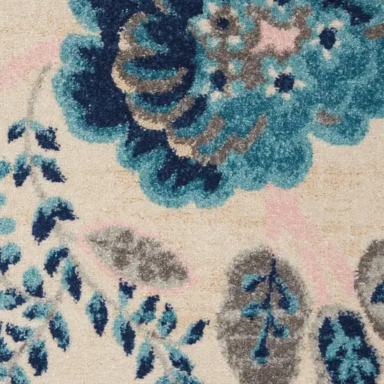 7' Navy Blue Light Blue and Gray Botanical Leaves Runner Rug Photo 3