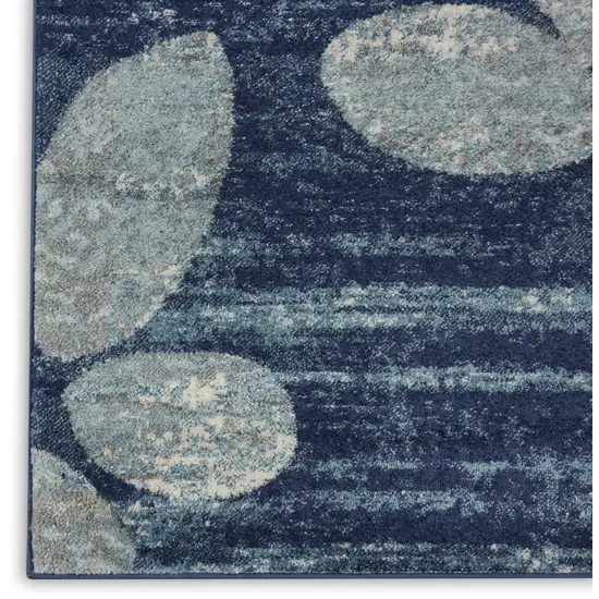 7' Navy Blue Light Blue and Gray Botanical Leaves Runner Rug Photo 7