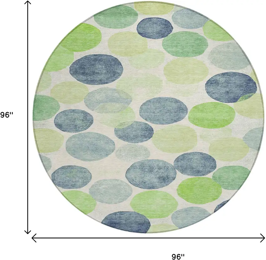 8' Navy Blue Lime Green And Ivory Round Geometric Washable Indoor Outdoor Area Rug Photo 8