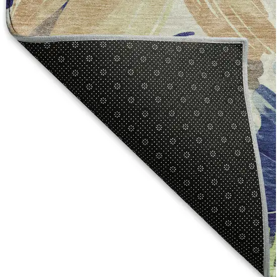 8' Navy Blue Mint Green And Copper Floral Washable Area Rug With UV Protection Photo 6