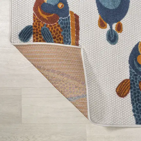 8' Navy Blue Orange And Cream Animal Print Indoor Outdoor Runner Rug Photo 9