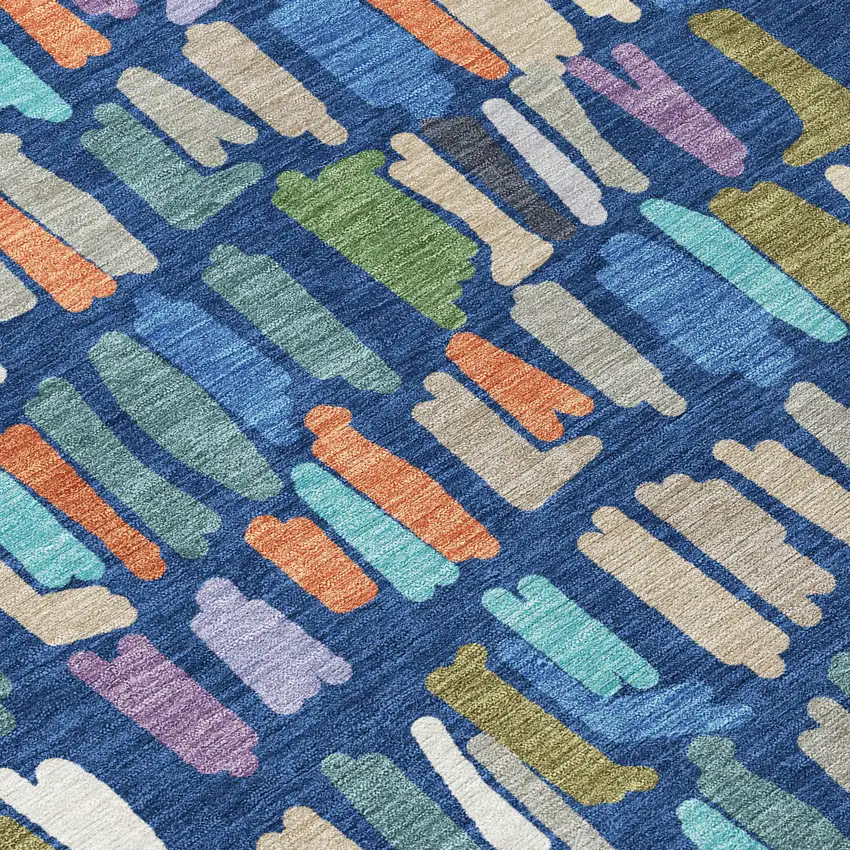 8' Navy Blue Orange And Green Round Striped Washable Indoor Outdoor Area Rug Photo 9