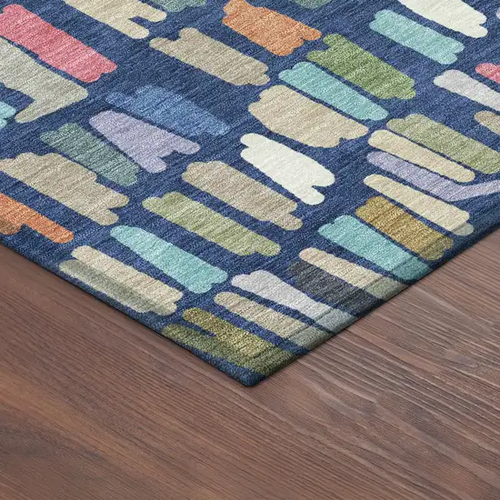 8' Navy Blue Orange And Green Round Striped Washable Indoor Outdoor Area Rug Photo 8