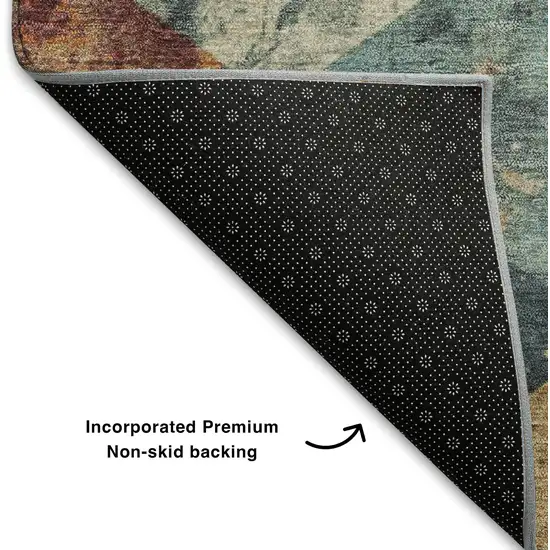 8' Navy Blue Orange And Red Geometric Washable Round Rug With UV Protection Photo 6