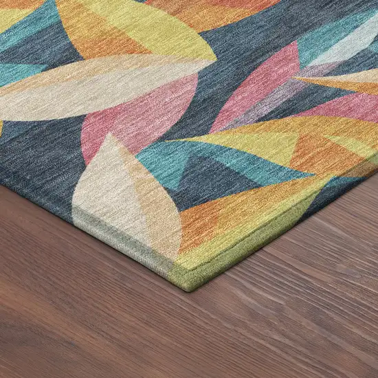 8' Navy Blue Orange And Yellow Round Floral Washable Indoor Outdoor Area Rug Photo 8