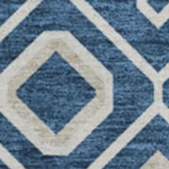 8' Navy Blue Peach And Gold Southwestern Washable Round Rug With UV Protection Photo 2