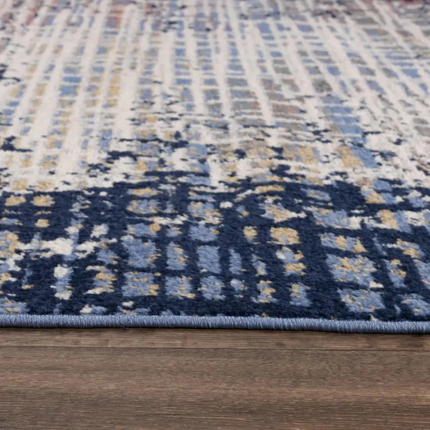 8' Navy Blue Pink Yellow Gray And Ivory Abstract Area Rug Photo 1