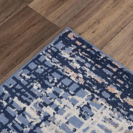 8' Navy Blue Pink Yellow Gray And Ivory Abstract Area Rug Photo 5
