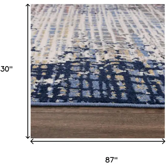 8' Navy Blue Pink Yellow Gray And Ivory Abstract Area Rug Photo 6