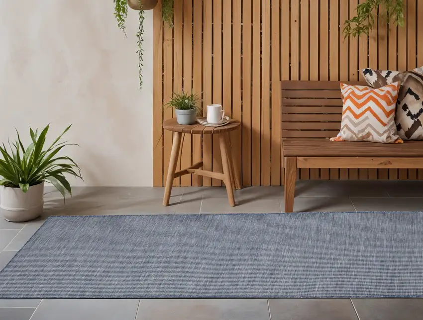 8' Navy Blue Power Loom Runner Rug Photo 1