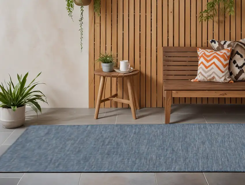 10' Navy Blue Power Loom Runner Rug Photo 1