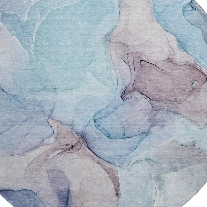 8' Navy Blue Purple And Gray Abstract Washable Round Rug With UV Protection Photo 3