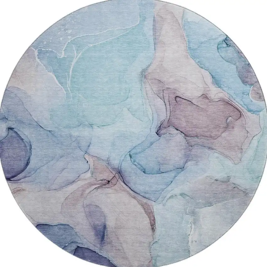 8' Navy Blue Purple And Gray Abstract Washable Round Rug With UV Protection Photo 4