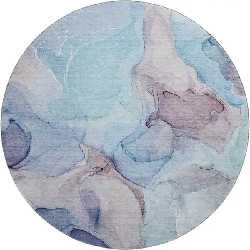 8' Navy Blue Purple And Gray Abstract Washable Round Rug With UV Protection Photo 2